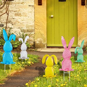 Joliyoou Vibrant Metal Easter Bunny Stakes for Gardens