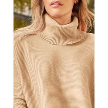 LILLUSORY Oversized Turtleneck Pullover Sweaters Womens 2024 Long Tunic Sweater Winter Trendy Casual Poncho Cowl Neck Cute Tops Dress Fall Fashion Clothes Outfits Clothing Khaki