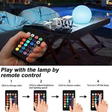 Globe Floor Lamp, 14-inch LED Ball Light with Remote,16 RGB Color Changing Dimmable Rechargeable Nursery Night Light, Waterproof Globe Lamp for Indoor Outdoor Lighting Decor Glowing Orb Light