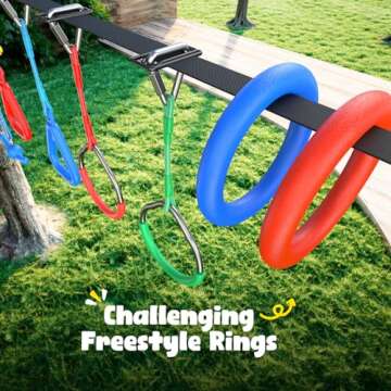 Hapfan 65 ft Ninja Warrior Obstacle Course for Kids with Swing, Ninja Rope Course with 11 Obstacles for Backyard Outside, Tree Slackline Jungle Gym Outdoor