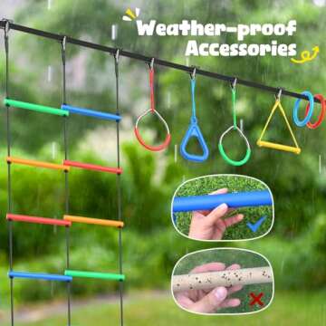 Hapfan 65 ft Ninja Warrior Obstacle Course for Kids with Swing, Ninja Rope Course with 11 Obstacles for Backyard Outside, Tree Slackline Jungle Gym Outdoor