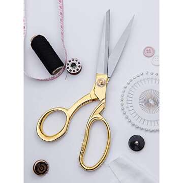 Stainless Steel Scissors Professional Heavy Duty Tailor Fabric Scissors Sharp Craft Scissors Tailor Scissors Clothing Scissors for Office and Home (Gold)