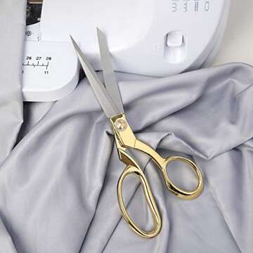 Stainless Steel Scissors Professional Heavy Duty Tailor Fabric Scissors Sharp Craft Scissors Tailor Scissors Clothing Scissors for Office and Home (Gold)