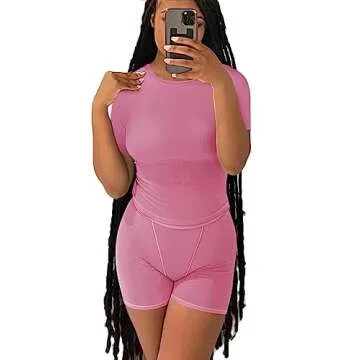 ZFLM Casual Workout Two Piece Outfits for Women Fitted Crew Neck T-shirt High Waist pants Matching Sets Streetwear