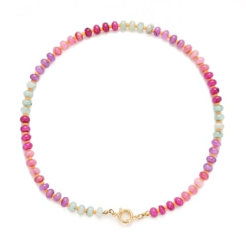 KOFISNI Natural Stone Beaded Necklace for Women Boho Handmade Beaded Necklace Colorful Beads Choker ...