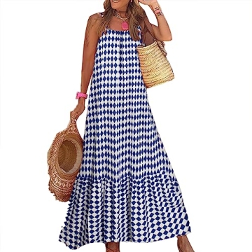 Women's Summer Casual Maxi Dress Bohemian Floral V Neck Puff Short Sleeve Beach Tiered Sundress Long...