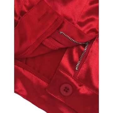 XZLUFNY Satin Pants for Women Classy Streetwear Pure Color Waist Shaped 4 Pockets Splcied Cargo Jogger Pants Red M