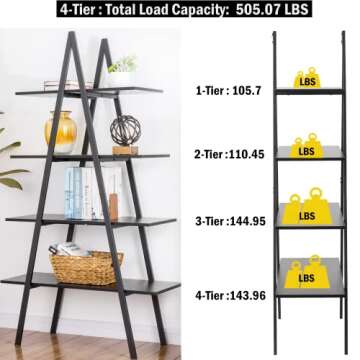 Glitzhome 4-Tier Industrial Bookshelf Modern A Frame Ladder Shelf Bookshelf Freestanding Plant Stand Wood Metal Frame Bookcase Open Shelf Display Rack Storage Organizer for Home Office-Black Oak/Black