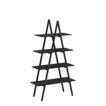 Glitzhome 4-Tier Industrial Bookshelf Modern A Frame Ladder Shelf Bookshelf Freestanding Plant Stand Wood Metal Frame Bookcase Open Shelf Display Rack Storage Organizer for Home Office-Black Oak/Black