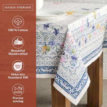 Maison d' Hermine Tablecloth 54"x72" - Faience Pattern - Rectangle Decorative Cotton Tablecloth for ...