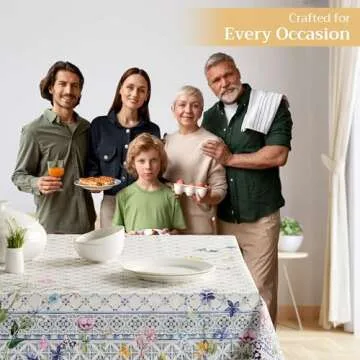 Maison d' Hermine Tablecloth 54"x72" - Faience Pattern - Rectangle Decorative Cotton Tablecloth for Dining Room, Home, Farmhouse, Parties, Outdoor, Boho & Wedding - Ideal for Spring & Summer