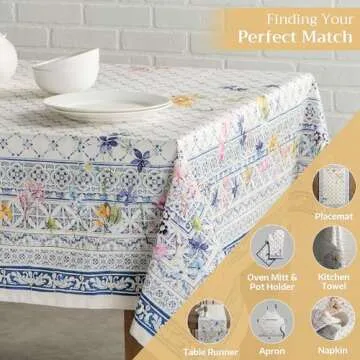 Maison d' Hermine Tablecloth 54"x72" - Faience Pattern - Rectangle Decorative Cotton Tablecloth for Dining Room, Home, Farmhouse, Parties, Outdoor, Boho & Wedding - Ideal for Spring & Summer