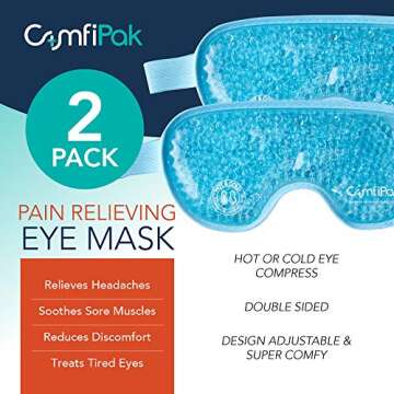 Gel Eye Mask for Sleeping 2 Pack -Reusable Hot and Cold Compress - Gel Bead Therapy for Migraine, Sl...
