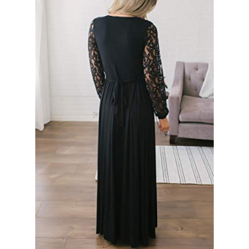 Zattcas Womens Vintage Floral Lace Long Sleeve Faux Wrap V Neck Party Long Maxi Dress Black Medium