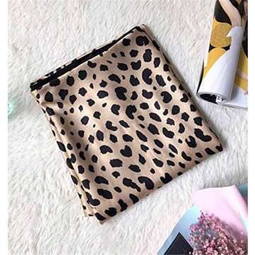 Keasmto Leopard Midi Skirt Plus Size for Women High Waist Silk Satin Elasticized Skirts XXL