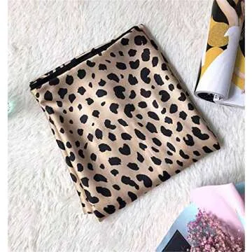 Keasmto Leopard Midi Skirt Plus Size for Women High Waist Silk Satin Elasticized Skirts XXL