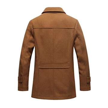 Lavnis Men's Winter Wool Coats Slim Fit Single Breasted Trench Jacket Woolen Pea Coat Black XL