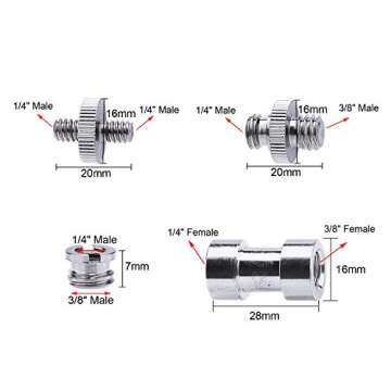 Sunmns 1/4 Inch and 3/8 Inch Converter Threaded Screws Adapter Mount Set for Camera/Tripod/Monopod/B...