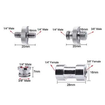 Sunmns 1/4 Inch and 3/8 Inch Converter Threaded Screws Adapter Mount Set for Camera/Tripod/Monopod/B...