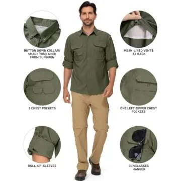 linlon Men’s Safari Shirt with UV Protection and Quick-Dry