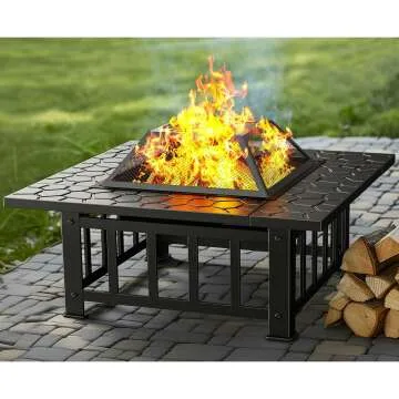 Ciays 32 inch Fire Pit 3-in-1 Multipurpose Outdoor Fire Pit Table with Spark Screen, 22-inch Fire Po...