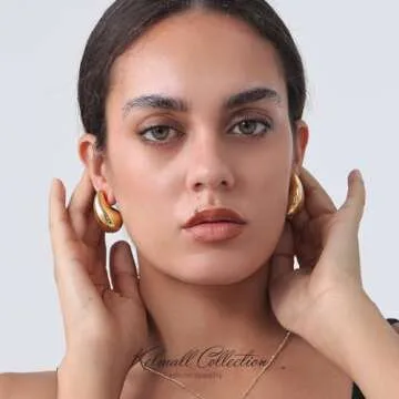 KELMALL Gold Chunky Waterdrop Hoop Earrings for Women - 18K Gold Bold Small Medium Large Teardrop Statement Earrings