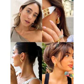 KELMALL Gold Chunky Waterdrop Hoop Earrings for Women - 18K Gold Bold Small Medium Large Teardrop Statement Earrings