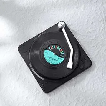 MECOWON Vinyl Record Coasters with Record Player Holder - 6Packs, Cool Coasters for Music Lovers, Great for Housewarmings, Parties, or Any Music Enthusiast in Your Life.