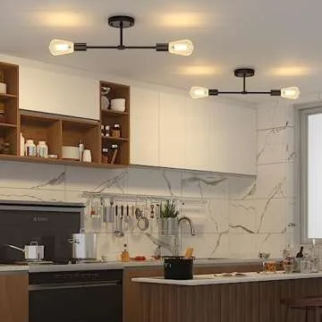 FadimiKoo 2-Light Black Bathroom Light Over Mirror, Modern Sconces Wall Lighting Fixtures, Indoor Semi Flush Mount Ceiling Light for Hallway Bedroom Kitchen (1 Pack)