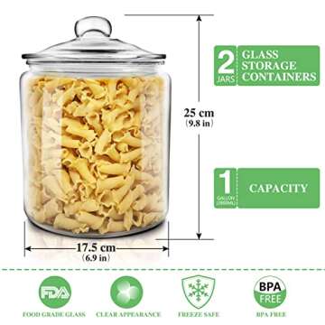 Masthome 1 Gallon Glass Storage Jars Set of 2,Airtight Cookie Jar for Flour Sugar Coffee,Clear Food ...
