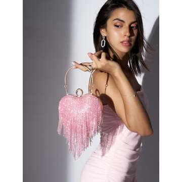 SWEETV Rhinestone Heart Clutch - Glamorous Evening Accessory