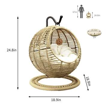 Vida Vistoso Hand-Woven Wicker Cat Bed, Hanging Basket Cat Swinging Bed for Indoor Outdoor, Hand Made Rattan Cat Nest Basket with Removable Cushion Khaki