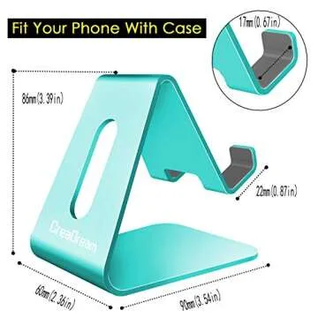 CreaDream Cell Phone Stand, Cradle, Holder,Aluminum Desktop Stand Compatible with Switch, All Smart Phone, iPhone 11 Pro Xs Max Xr X Se 8 7 6 6s Plus SE 5 5s (Mint Green)