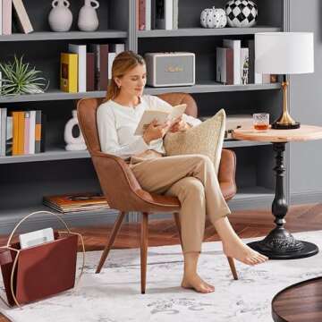 Yaheetech PU Leather Armchair, Modern Accent Chair with Metal Legs, Comfy Upholstered Barrel Chair f...