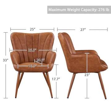 Yaheetech PU Leather Armchair, Modern Accent Chair with Metal Legs, Comfy Upholstered Barrel Chair for Living Room Bedroom Vanity Room, Brown