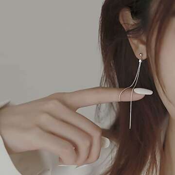 Reffeer Solid 925 Sterling Silver Tassel Chain Dangle Earrings for Women Teen Girls Long Dangle Drop...