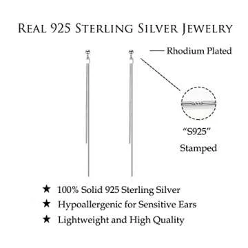 Reffeer Solid 925 Sterling Silver Tassel Chain Dangle Earrings for Women Teen Girls Long Dangle Drop Earrings Minimalist (A-Silver)