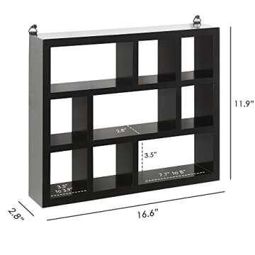 Halter Floating Shelves Wall Mounted 3 Tier Cube Compartments for Decorative Display, Espresso Wood