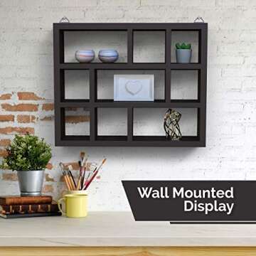 Halter Floating Shelves Wall Mounted 3 Tier Cube Compartments for Decorative Display, Espresso Wood