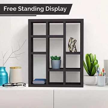 Halter Floating Shelves Wall Mounted 3 Tier Cube Compartments for Decorative Display, Espresso Wood