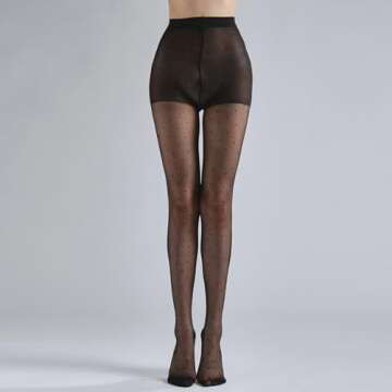 Women’s 15D Sheer Pantyhose Polka Dots Patterned High Waist Ultra Stretchable Footed Tights Plus S...
