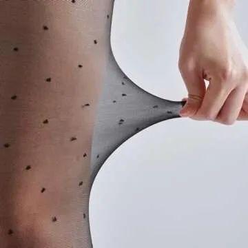 Women’s 15D Sheer Pantyhose Polka Dots Patterned High Waist Ultra Stretchable Footed Tights Plus Size Stockings (One Size, Black)