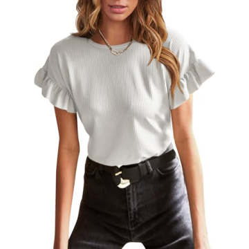 Stylish EVALESS Womens Summer Tops with Ruffle Short Sleeves