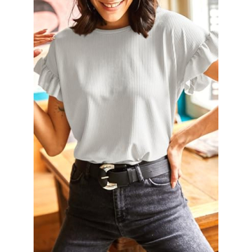 EVALESS Womens Ruffle Sleeve Casual Summer Top