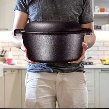 Bruntmor 2-in-1 Cast Iron Dutch Oven with Skillet Lid