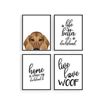 Dachshund Wall Art Decor Prints – Set of 4 Unframed