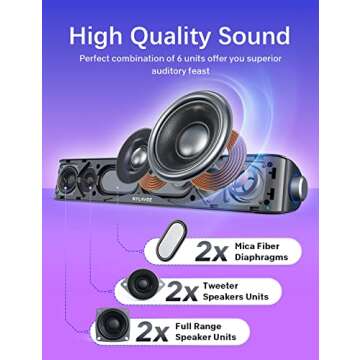 Computer Speakers, HiFi Sound Quality Computer Sound Bar, USB Powered PC Speakers, Bluetooth 5.0 and 3.5mm Aux-in Computer Speakers for Desktop, Laptops, PCs, Phones, Tablets, Xbox, Gaming Speakers