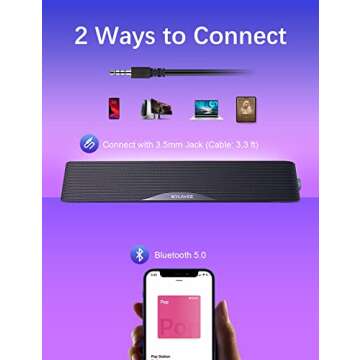 Computer Speakers, HiFi Sound Quality Computer Sound Bar, USB Powered PC Speakers, Bluetooth 5.0 and 3.5mm Aux-in Computer Speakers for Desktop, Laptops, PCs, Phones, Tablets, Xbox, Gaming Speakers