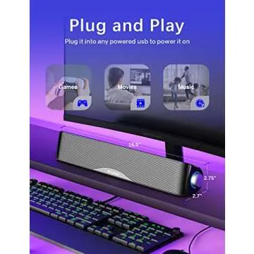 Computer Speakers, HiFi Sound Quality Computer Sound Bar, USB Powered PC Speakers, Bluetooth 5.0 and 3.5mm Aux-in Computer Speakers for Desktop, Laptops, PCs, Phones, Tablets, Xbox, Gaming Speakers