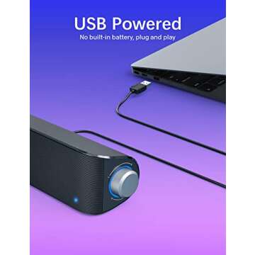 Computer Speakers, HiFi Sound Quality Computer Sound Bar, USB Powered PC Speakers, Bluetooth 5.0 and 3.5mm Aux-in Computer Speakers for Desktop, Laptops, PCs, Phones, Tablets, Xbox, Gaming Speakers
